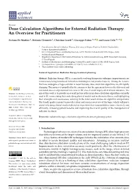 Dose Calculation Algorithms for External Radiation Therapy: an Overview for Practitioners