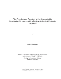 The Function and Evolution of the Syncervical in Ceratopsian Dinosaurs with a Review of Cervical Fusion in Tetrapods