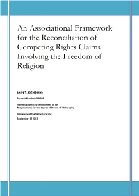 An Associational Framework for the Reconciliation of Competing Rights Claims Involving the Freedom of Religion