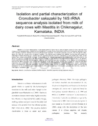 Isolation and Partial Characterization of Cronobacter Sakazakii by 16S