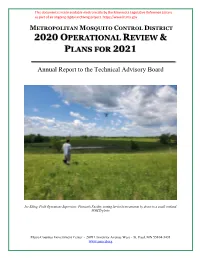 Metropolitan Mosquito Control District 2020 Operational Review & Plans for 2021