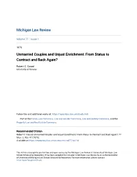 Unmarried Couples and Unjust Enrichment: from Status to Contract and Back Again?