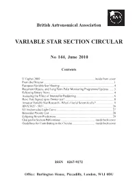 Variable Star Section Circular