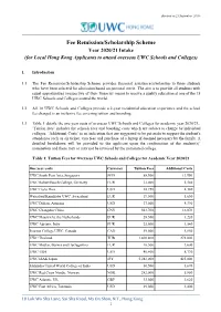 Fee Remission/Scholarship Scheme Year 2020/21 Intake (For Local Hong Kong Applicants to Attend Overseas UWC Schools and Colleges)