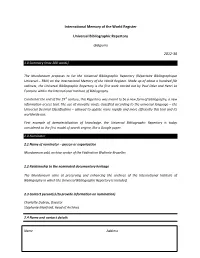 International Memory of the World Register Universal Bibliographic