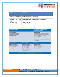 Bioinorganic Chemistry Module No and Title 1: Introduction