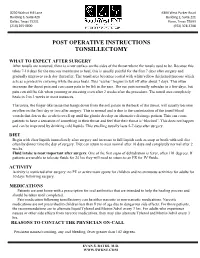 Post Operative Instructions Tonsillectomy