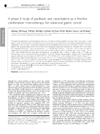 A Phase II Study of Paclitaxel and Capecitabine As a First-Line Combination Chemotherapy for Advanced Gastric Cancer
