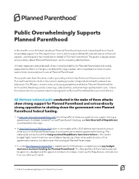 Public Overwhelmingly Supports Planned Parenthood