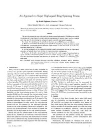 An Approach to Super High-Speed Ring Spinning Frame