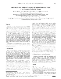 Analysis of Uncertainties in Forecasts of Typhoon Soudelor (2015) from Ensemble Prediction Models