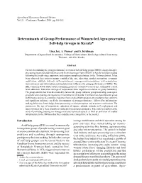 Determinants of Group Performance of Women-Led Agro-Processing Self-Help Groups in Kerala♣♣♣