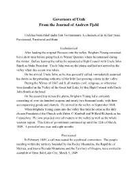 Governors of Utah from the Journal of Andrew Fjeld