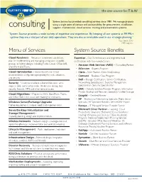 Menu of Services System Source Benefits