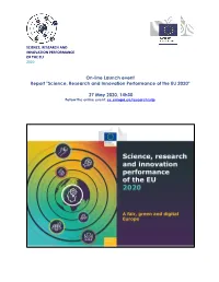 On-Line Launch Event Report "Science, Research and Innovation Performance of the EU 2020"