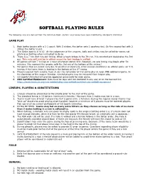 Softball Playing Rules