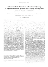 Antitumor Effects of Dioscin in A431 Cells Via Adjusting ATM/P53‑Mediated Cell Apoptosis, DNA Damage and Migration