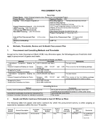 PROCUREMENT PLAN A. Methods, Thresholds, Review and 18-Month