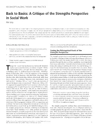 Back to Basics: a Critique of the Strengths Perspective in Social Work Reconceptualizing Theory and Practice