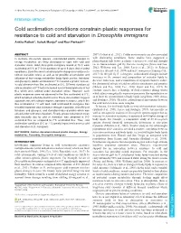 Cold Acclimation Conditions Constrain Plastic Responses for Resistance to Cold and Starvation in Drosophila Immigrans