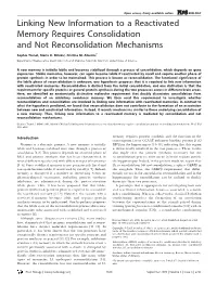 Linking New Information to a Reactivated Memory Requires Consolidation and Not Reconsolidation Mechanisms