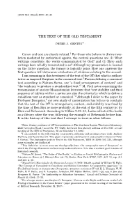 THE TEXT of the OLD TESTAMENT Peter J. Gentry*