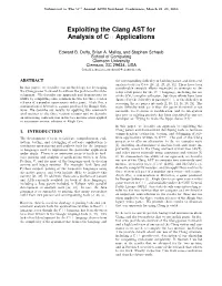 Exploiting the Clang AST for Analysis of C++ Applications