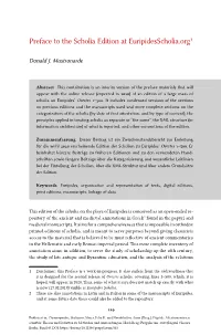 Preface to the Scholia Edition at Euripidesscholia.Org1