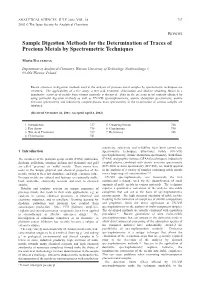 Sample Digestion Methods for the Determination of Traces of Precious Metals by Spectrometric Techniques