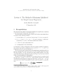 The Method of Maximum Likelihood for Simple Linear Regression