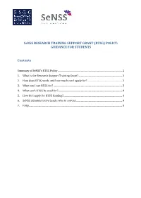 Senss RESEARCH TRAINING SUPPORT GRANT (RTSG) POLICY: GUIDANCE for STUDENTS