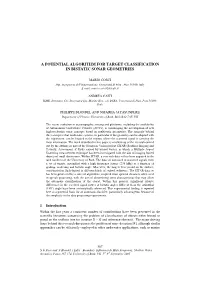 A Potential Algorithm for Target Classification in Bistatic Sonar Geometries