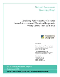 Developing Achievement Levels on the 2011 National Assessment of Educational Progress in Grades 8 and 12 Writing Process Report