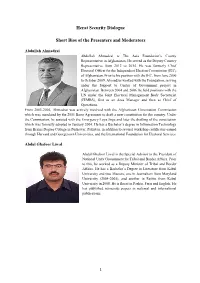 Herat Security Dialogue Short Bios of the Presenters and Moderators