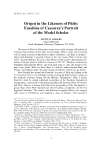 Origen in the Likeness of Philo: Eusebius of Caesarea's Portrait Of