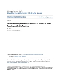 Terrorism Warnings As Strategic Appeals: an Analysis of Press Reporting and Public Reactions