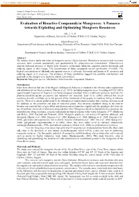 Evaluation of Bioactive Compounds in Mangroves: a Panacea Towards Exploiting and Optimizing Mangrove Resources