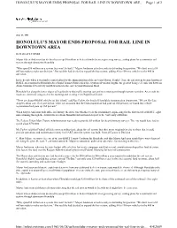 Honolulu's Mayor Ends Proposal for Rail Line in Downtown Are