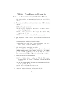 PHI 514 – from Physics to Metaphysics