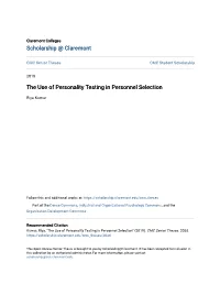 The Use of Personality Testing in Personnel Selection