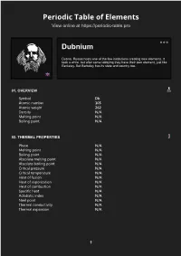 Dubnium Periodic Table of Elements