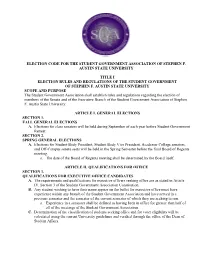 Election Code for the Student Government Association of Stephen F. Austin State University