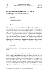 Kristeva's Rewriting of Totemandtaboo and Religious