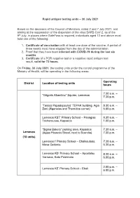 Rapid Antigen Testing Units – 30 July 2021 Based on the Decisions of The