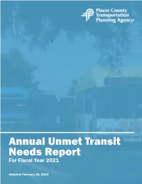 Annual Unmet Transit Needs Report for Fiscal Year 2021
