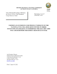 Certificate of Service for Opening Comments of The