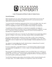 Code of Professional and Ethical Conduct for Student Interns