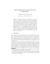 Role Assignment for Game-Theoretic Cooperation ⋆