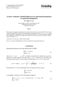 Accurate Evaluation of Divided Differences for Polynomial Interpolation of Exponential Propagators M