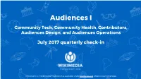 Audiences I Community Tech, Community Health, Contributors, Audiences Design, and Audiences Operations